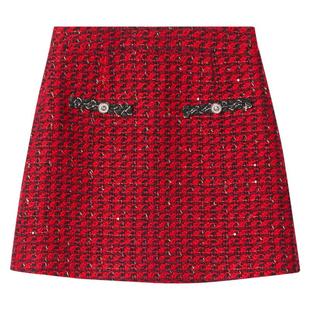 PSALTER诗篇羊毛花纱熔岩红千金学院小香风短裙半身裙冬款