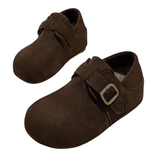 灰色厚底勃肯鞋女款2025新款冬季百搭轻便软底休闲鞋内增高单鞋子