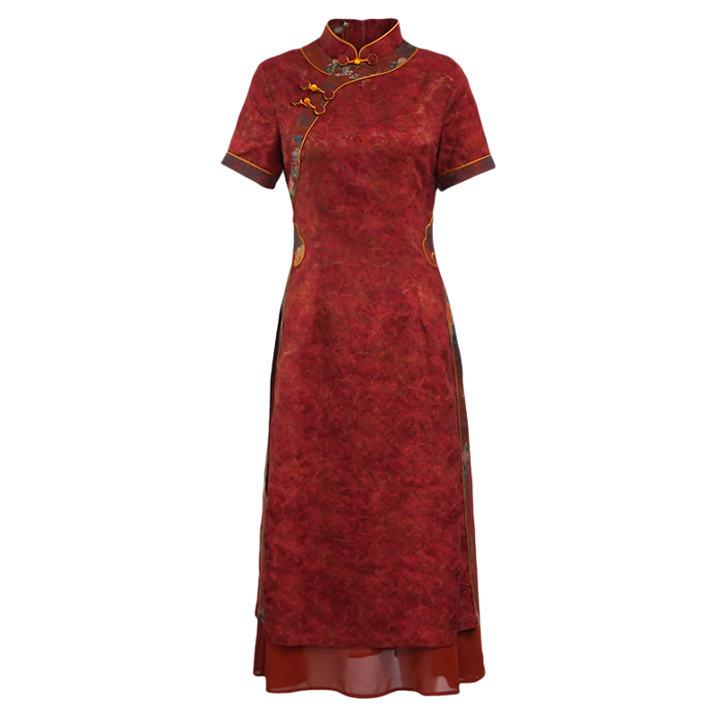 红色奥黛旗袍改良中式年轻款日常国风显瘦订婚敬酒服喜妈妈连衣裙