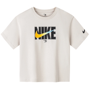 Nike 3brand童装儿童T恤男童短袖夏季舒爽棉运动T恤宽松上衣半袖
