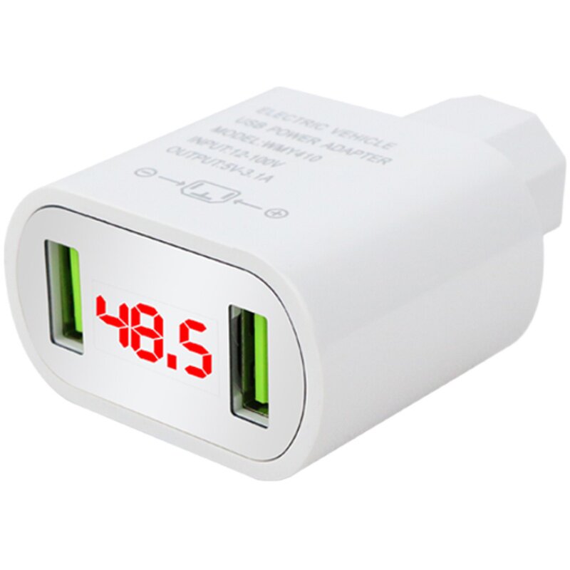 新款电动电瓶车手机充电器12-72V5V3A电压显示USB双口电车通用头