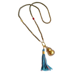 天然和田玉糖玉珠链新中式挂链男女平安扣吊坠绳八宝罗盘项链绳子