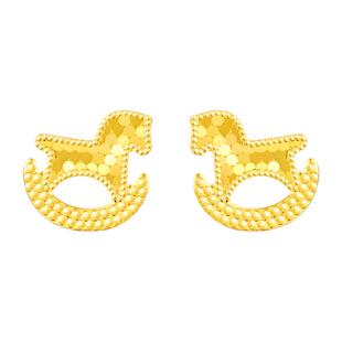 周大生黄金耳钉女5G足金耳饰爆闪碎碎冰小木马耳环送女友生日礼物