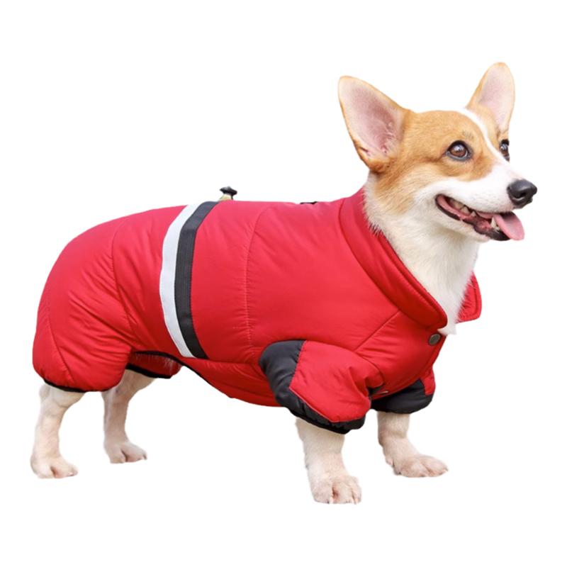 柯基狗狗四脚衣服护肚秋冬季保暖加厚羽绒服可牵引中型犬宠物衣服