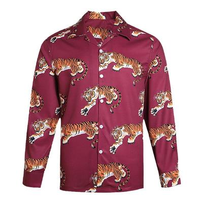 东洋设计古巴领长袖复古丝绵衬衫