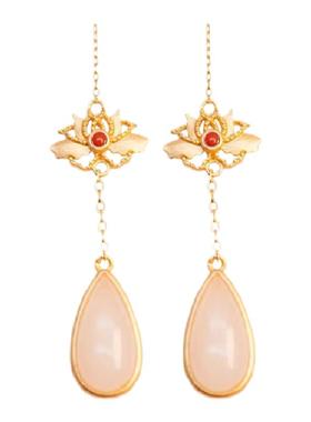 宫廷风汉服天然和田玉纯银耳坠