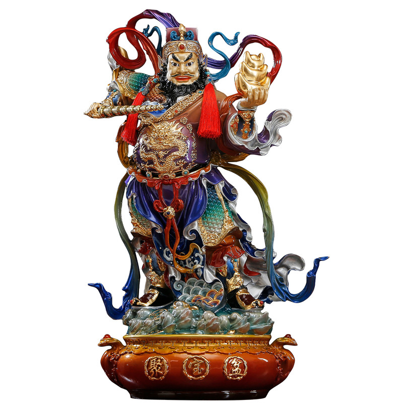 纯铜彩绘五路财神赵公明神像摆件