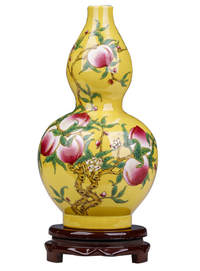 清乾隆九桃图葫芦花瓶摆件景德镇