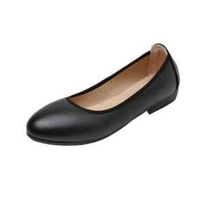 工作鞋女黑色平底久站不累脚职业鞋软皮小皮鞋上班鞋大码舒适单鞋