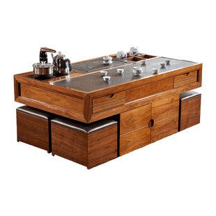 多功能火烧石功夫茶几新中式小户型现代客厅实木泡茶桌办公室茶台