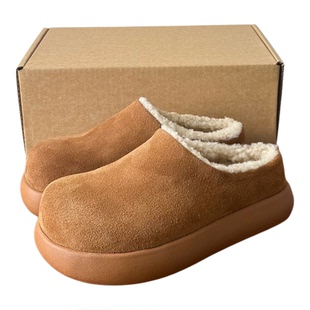 河南桑坡羊皮毛一体真皮羊毛厚底大头大土豆雪地靴女冬季包头半拖