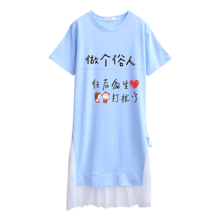 孕妇哺乳连衣裙夏装小个子网红中长款大码产后哺乳衣夏季短袖裙子