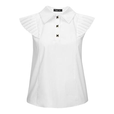 JUNGLE ME夏季小衫衬衫领衬衫短袖白色直筒舒适风琴折飞飞袖上衣