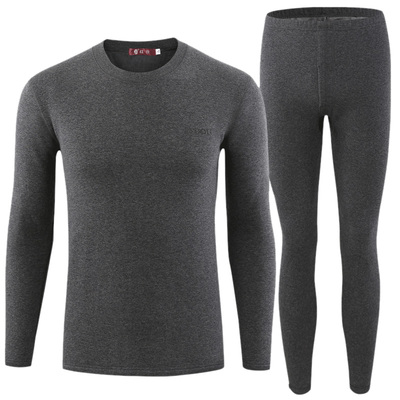 红豆男圆领加绒加厚保暖内衣套装
