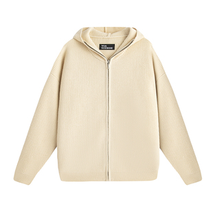 viavitsoe高领连帽开衫羊毛混纺针织慵懒氛围感拉链休闲毛衣