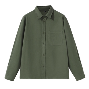 班尼路S&K法兰绒衬衫男士秋季新款绿色复古纯棉衬衣翻领上衣男LF