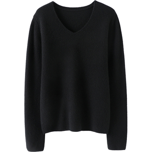温婉气质!反针设计~V领羊绒衫女纯羊绒毛衣套头针织打底衫秋冬