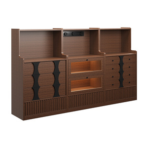 中古风多功能餐边柜轨道插座设计圆弧边角多抽屉防尘储物收纳柜子