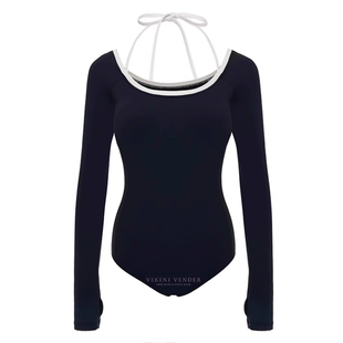 AMLLIVE韩版高级感三角连体长袖泳衣女士保守纯欲性感泡温泉度假