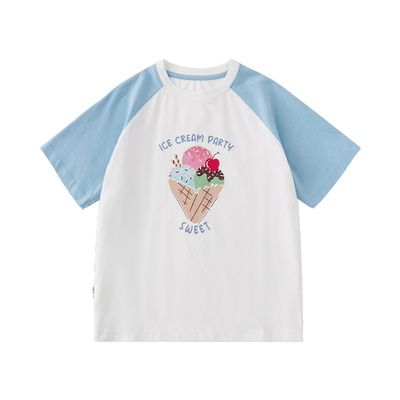 棵初夏季女童拼色印花短袖纯棉