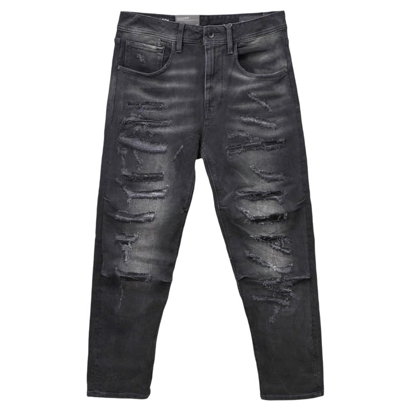 ABLEJEANS男秋冬厚黑破洞锥形裤