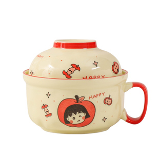 特别好看的陶瓷泡面碗家用带盖碗筷勺套装学生宿舍上班族个人专用