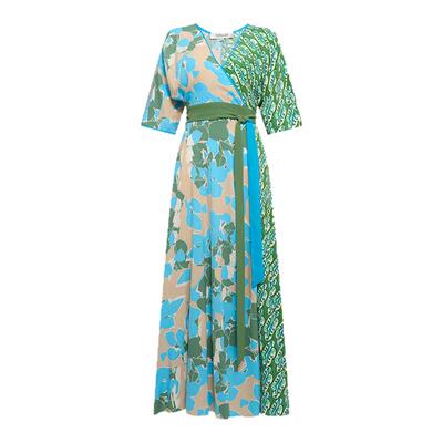 DVF拼接印花V领裹身裙