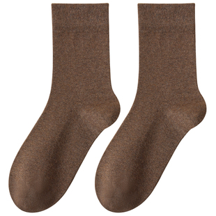 袜子女秋冬纯棉中筒袜防臭抗菌无骨咖色棉袜女士长袜配乐福鞋