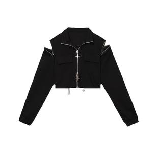 短款拉链卫衣秋装新款女式长袖立领休闲上衣开衫个性小众短外套