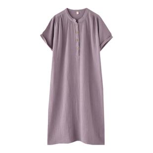 日式绉布睡裙女士夏季水洗纯棉纱布薄款宽松短袖家居服睡衣裙子