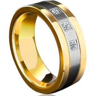 飒雅戒指男士18K金色钻戒锆石钨金潮镀黄金宽指环高级感男款食指