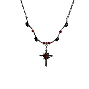 黑红十字芒星项链暗黑亚文化小众配饰红色圆珠设计锁骨链