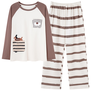 猫人纯棉睡衣男款春秋季长袖圆领家居服套装可外穿大码宽松居家服