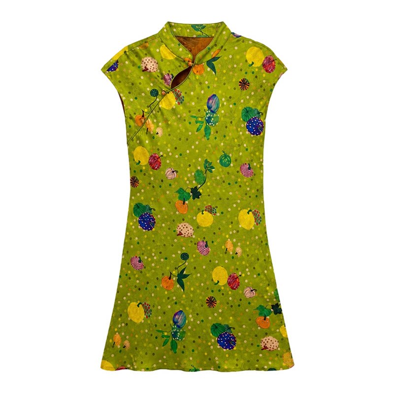 新中式水果印花旗袍连衣裙
