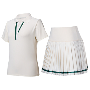 网球裙套装女polo领短袖防走光百褶裙户外运动健身训练瑜伽服上衣