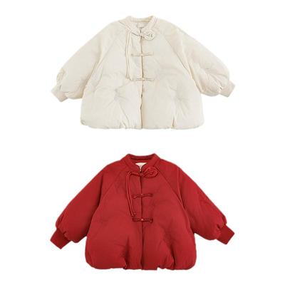 幼悠女童短款绣花羽绒服冬季灵动俏皮防风保暖中式立领插肩袖外套