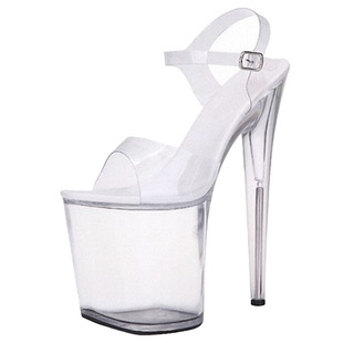 恨天高凉拖鞋性感细跟透明水晶大码夜店情趣防水台20cm超高跟鞋女