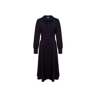 D-HARRY/迪哈利新款优雅时尚红黑格拼接连衣裙DH234J96692D