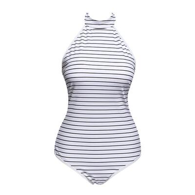 复古黑白条纹保守连体泳衣新品