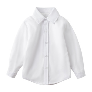 儿童白衬衫男童长袖秋冬小学生校服加绒加厚女童白色衬衣表演出服