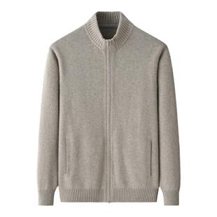 100山羊绒拉链男开衫鄂尔多斯市半高领加厚双股针织外穿休闲毛衣