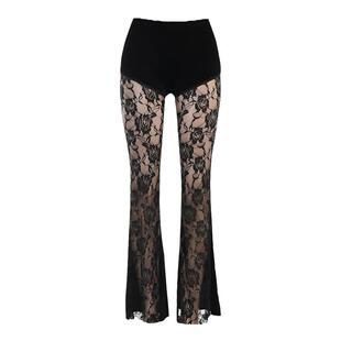 Wannathis 亚比朋克性感蕾丝喇叭裤女哥特风性感高腰长裤辣妹裤子