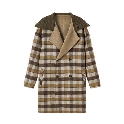 流石男装学院风羊毛呢大衣2026年春季新款男双面穿格子双面呢外套