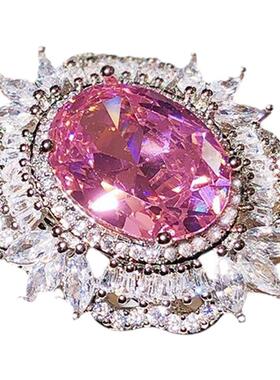 粉色锆石满钻戒指开口指环女ins