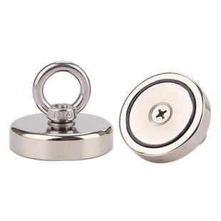 打捞强磁铁超强吸力钕铷铁硼圆形带孔吸铁石吊环三轮车强力磁铁