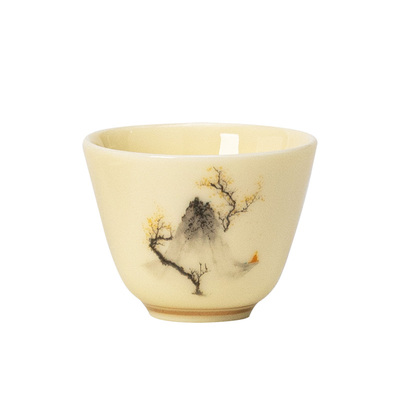 宝石黄玉瓷品茗杯描金小茶杯