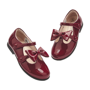 巴拉巴拉女童红色皮鞋宝宝公主鞋2026新款冬季鞋子蝴蝶结演出童鞋