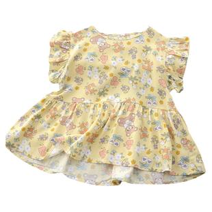 洋气童装2026夏款儿童女童绵绸娃娃衫宝宝碎花薄款裙衫短袖T恤