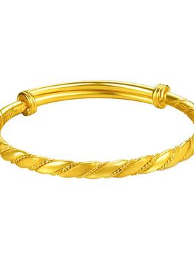 金包银足金实心手镯麻花光面足金手镯金镯子可抽拉款式实心