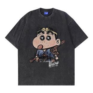 WASSUP国潮重磅水洗短袖T恤男黑悟空小新同款短袖上衣夏季情侣款